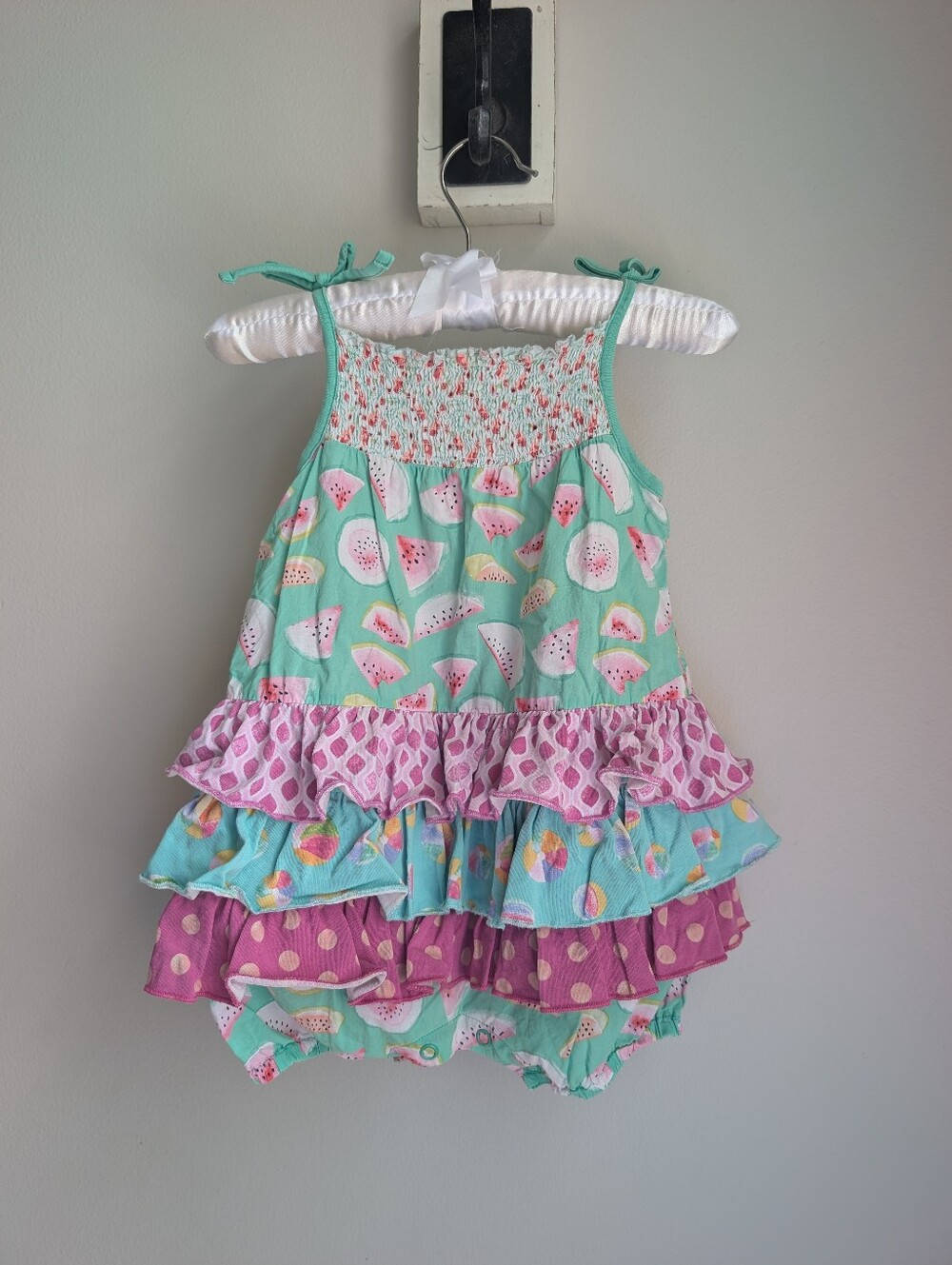 Matilda Jane Slice of Life Watermelon Bubble Romper Smocked Bodice Size 18-24 Mo